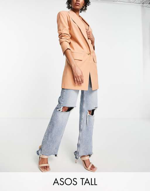 ASOS DESIGN Tall - Perfect - Blazer met lange pasvorm in beigeroze
