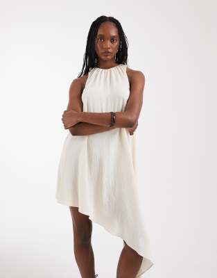 asymmetric high neck mini dress in stone Kaylene Asymmetric Neckline Mini Dress Light Blue