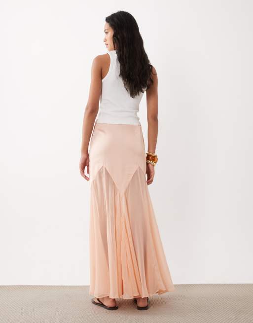 ASOS DESIGN Tall – Persikofärgad kjol i satin- och chiffongmix med fishtail-design, 2 av 5