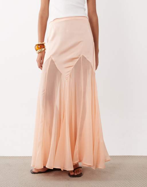 ASOS DESIGN Tall – Persikofärgad kjol i satin- och chiffongmix med fishtail-design, 3 av 5