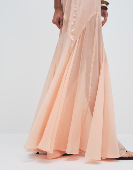 ASOS DESIGN Tall – Persikofärgad kjol i satin och chiffongmix med fishtail, 4 av 7