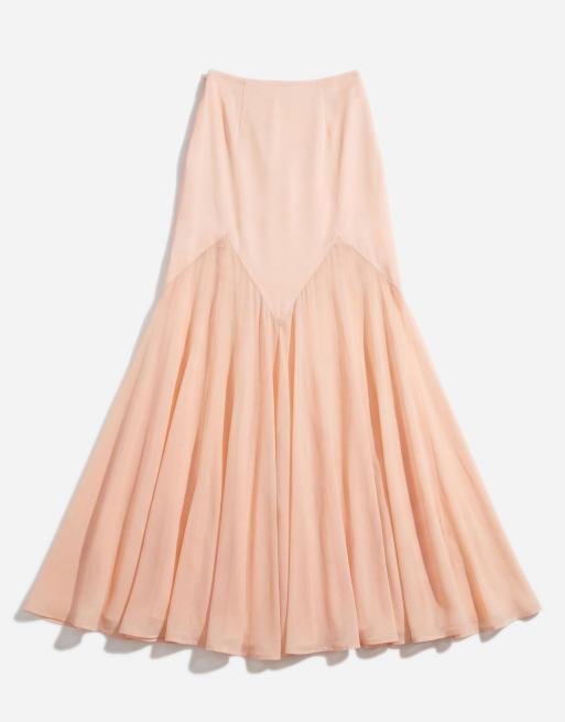 ASOS DESIGN Tall – Persikofärgad kjol i satin och chiffongmix med fishtail, 7 av 7