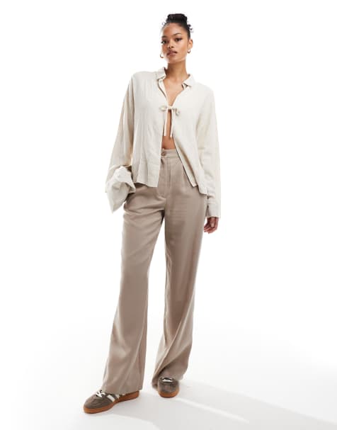 ASOS DESIGN Tall wide leg dad trousers in washed sand 