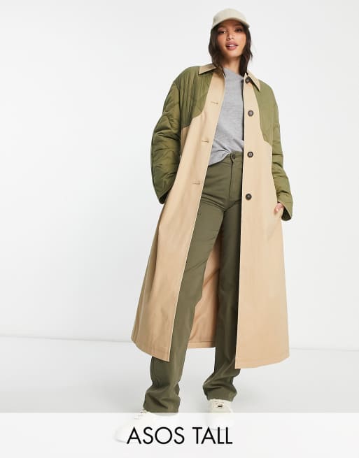 ASOS DESIGN Tall – Pikowany prochowiec w kolorze khaki