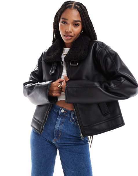 ASOS DESIGN Tall - Pilotenjack met opstaande boord in zwart - view 1