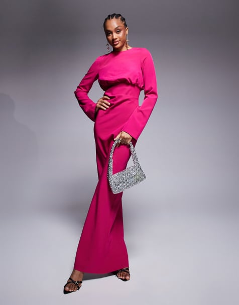 ASOS DESIGN Tall - Pink maxikjole med lange ærmer, rynket bryst og struktur - view 1