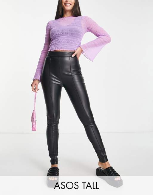 ASOS DESIGN Tall pintuck leather look pants in black