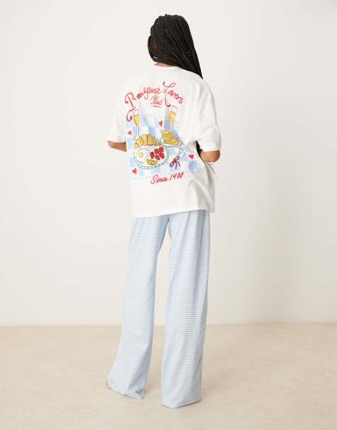 ASOS DESIGN Tall oversized tee & wide leg trouser pyjama set in breakfast lovers print