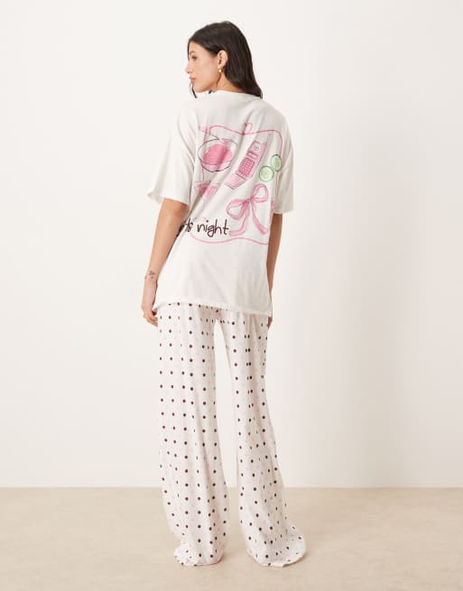 ASOS DESIGN Tall – Piżama z grafiką „girls night”: T-shirt oversize i spodnie z szerokimi nogawkami