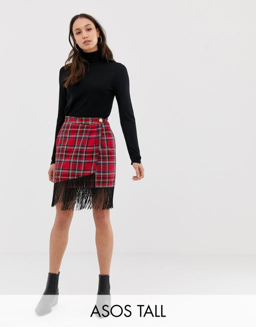 Fringe wrap hotsell skirt plaid