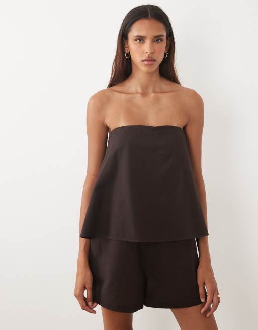 ASOS DESIGN Tall playsuit a fascia a doppio strato color marrone cioccolato, 3 di 4