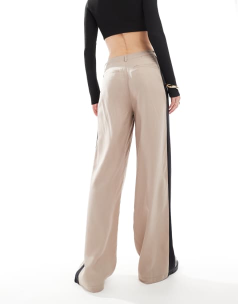 ASOS DESIGN Tall pleat detail contrast panel trouser in mocha - view 1