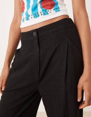 Asos Design Tall Pleat Front Tapered Linen Blend Pants In Black