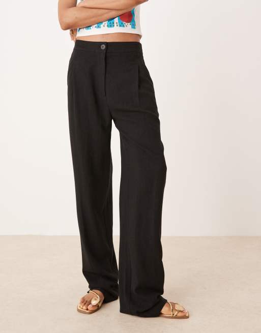 ASOS DESIGN Tall pleat front tapered linen blend pants in black, 3 of 5