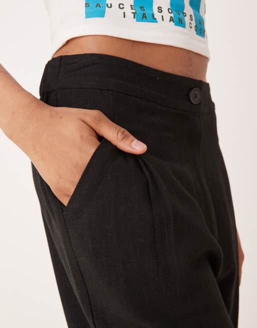 ASOS DESIGN Tall pleat front tapered linen blend pants in black, 4 of 5
