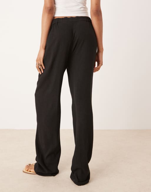 ASOS DESIGN Tall pleat front tapered linen blend pants in black