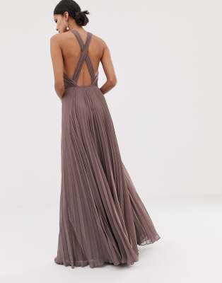 asos design tall halter pleated waisted maxi dress