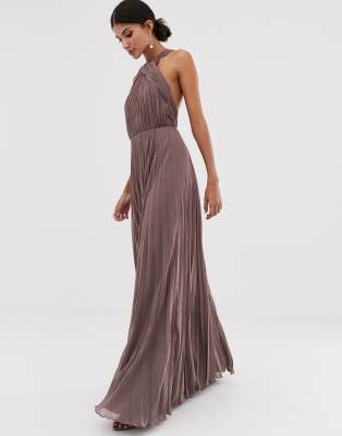asos design pleated bodice halter maxi dress