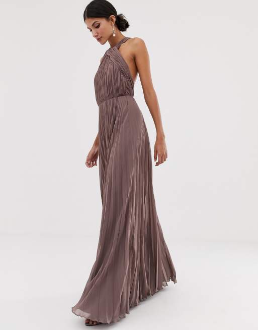 Asos design pleated bodice halter store maxi dress