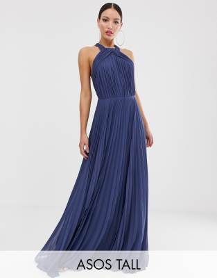 asos design pleated bodice halter maxi dress