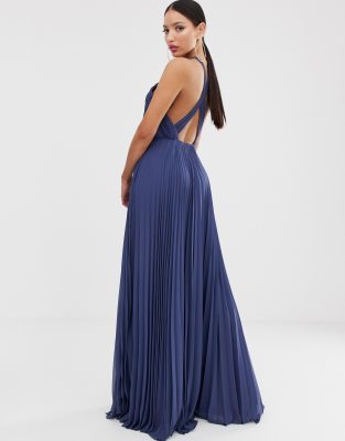 asos design pleated bodice halter maxi dress