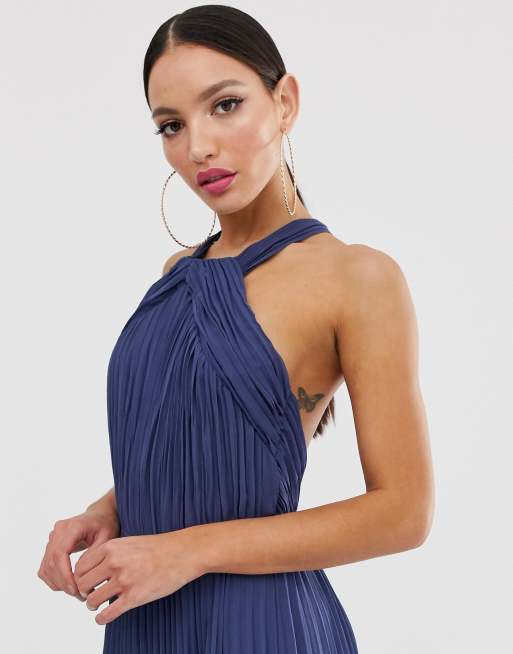 Asos design pleated hotsell bodice halter midi dress