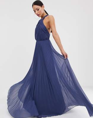 asos design pleated bodice halter maxi dress