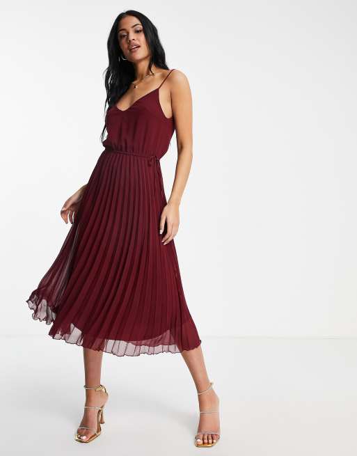 Asos design pleated cami midi outlet dress with drawstring waist