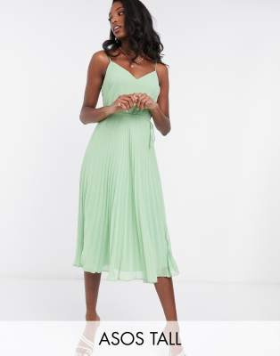 asos green pleated midi dress