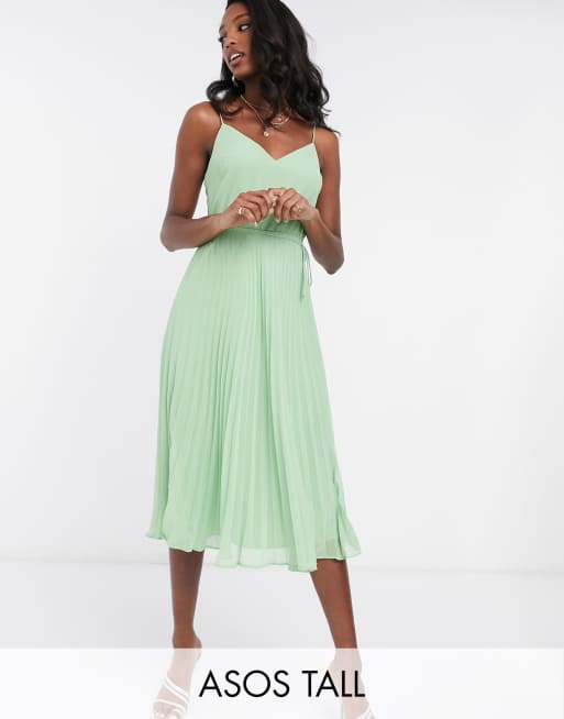 Pleated cami midi dress with hot sale drawstring waist