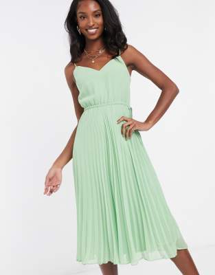 pleated cami midi dress with drawstring waist