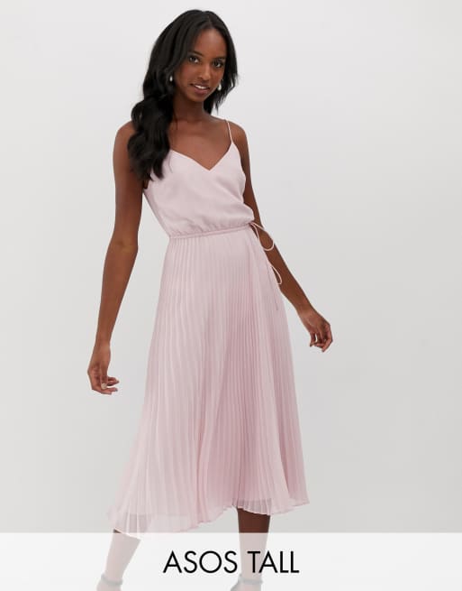 ASOS DESIGN Maternity pleated cami midi dress with drawstring waist in tea  rose