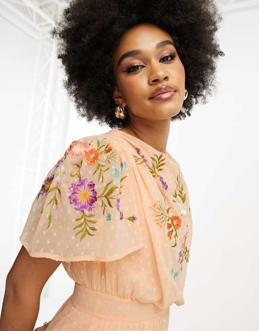 Asos design tall floral embroidered dobby mesh flutter on sale sleeve maxi dress