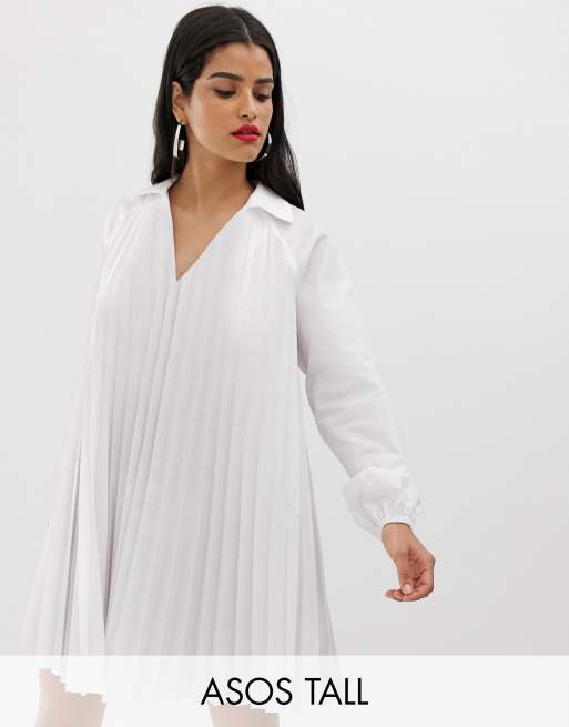 Long sleeve pleated swing clearance dress