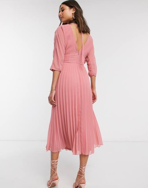 Asos design pleated midi clearance dress with batwing sleeves