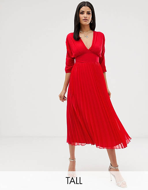 ASOS DESIGN Tall pleated midi dress with batwing sleeves | ASOS