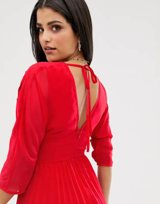asos design pleated midi dress with batwing sleeves