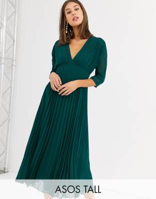 Asos design pleated midi store dress with batwing sleeves