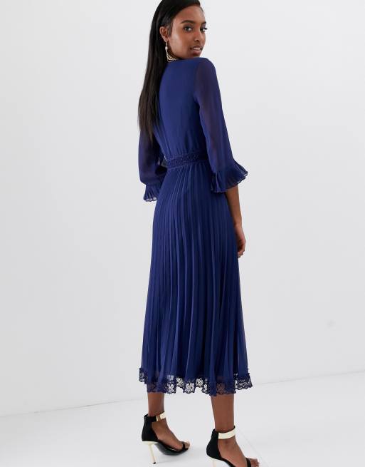 Asos design pleated midi store dress with lace inserts