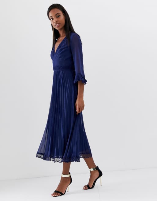 Asos design lace and pleat best sale midi dress