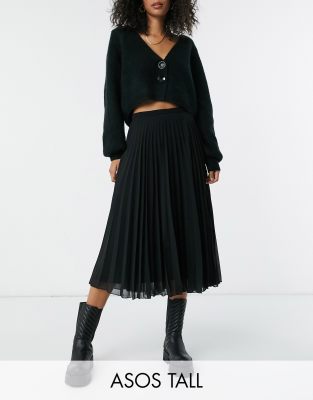 ASOS DESIGN Tall pleated midi skirt in black | ASOS