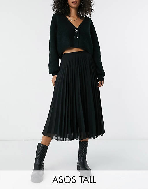 ASOS DESIGN Tall pleated midi skirt in black