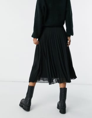 asos black pleated midi skirt