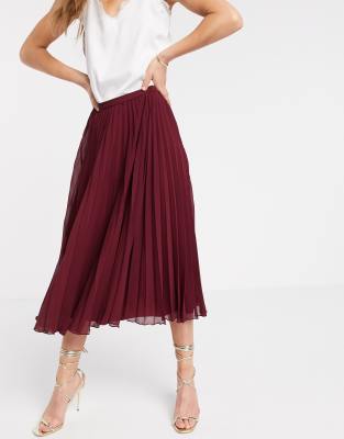 burgundy pleated skirt
