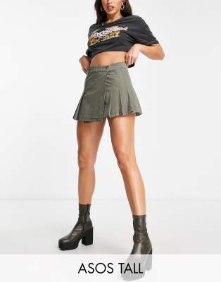 ASOS DESIGN Tall pleated skirt in khaki - ASOS Price Checker