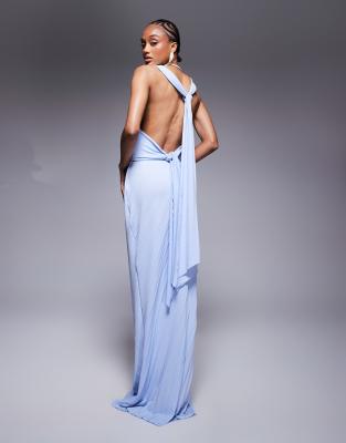 Kaiia exclusive slinky bardot ruched skirt waist drape detail maxi dress in black 