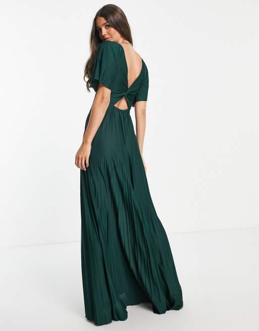 ASOS DESIGN Tall pleated twist back cap sleeve maxi dress in forest green ASOS