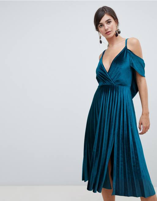 Asos pleated shop velvet dress