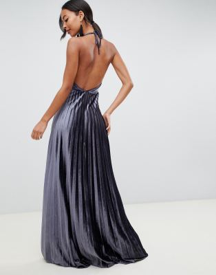 asos design pleated velvet cowl neck maxi dress