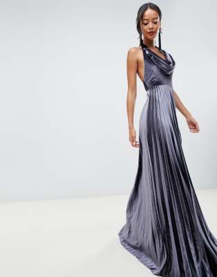 asos design pleated velvet cowl neck maxi dress